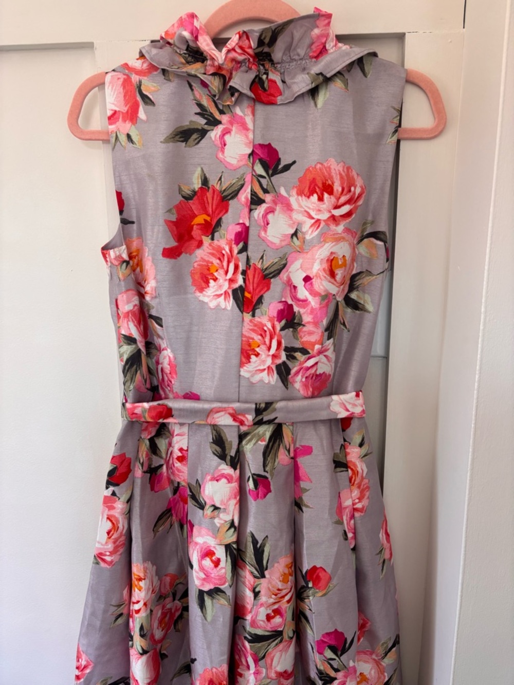 Jessica Howard Gray Floral Ruffle Wrap Midi Dress with Pink Blooms - Picture 6 of 6